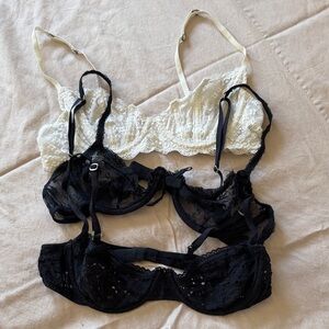 Gilly Hicks Black and Cream Lace Bra Duo